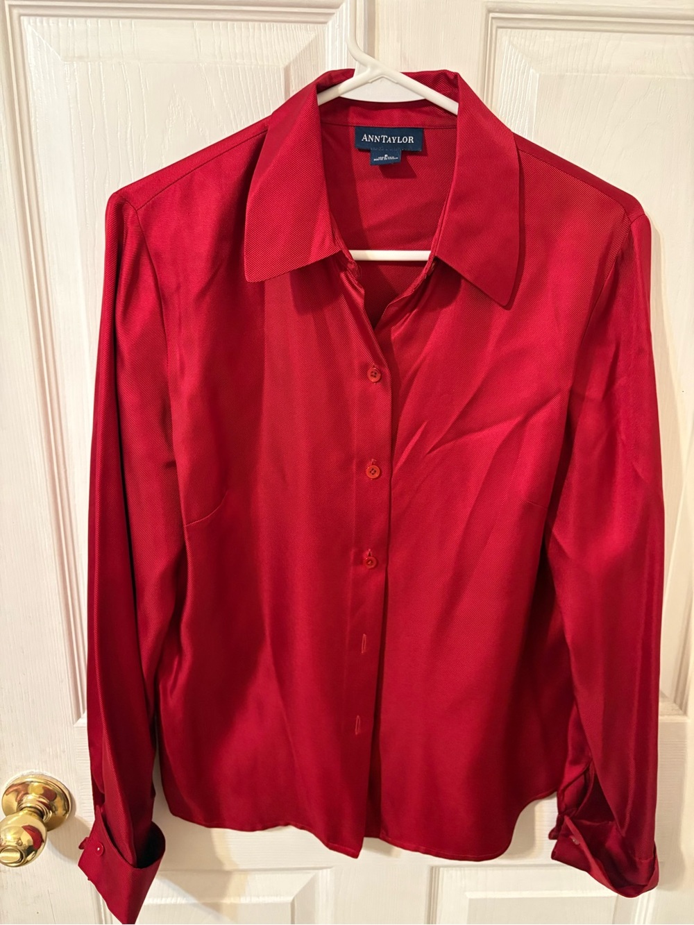 Ann Taylor Classic Red Silk Button-Up Blouse